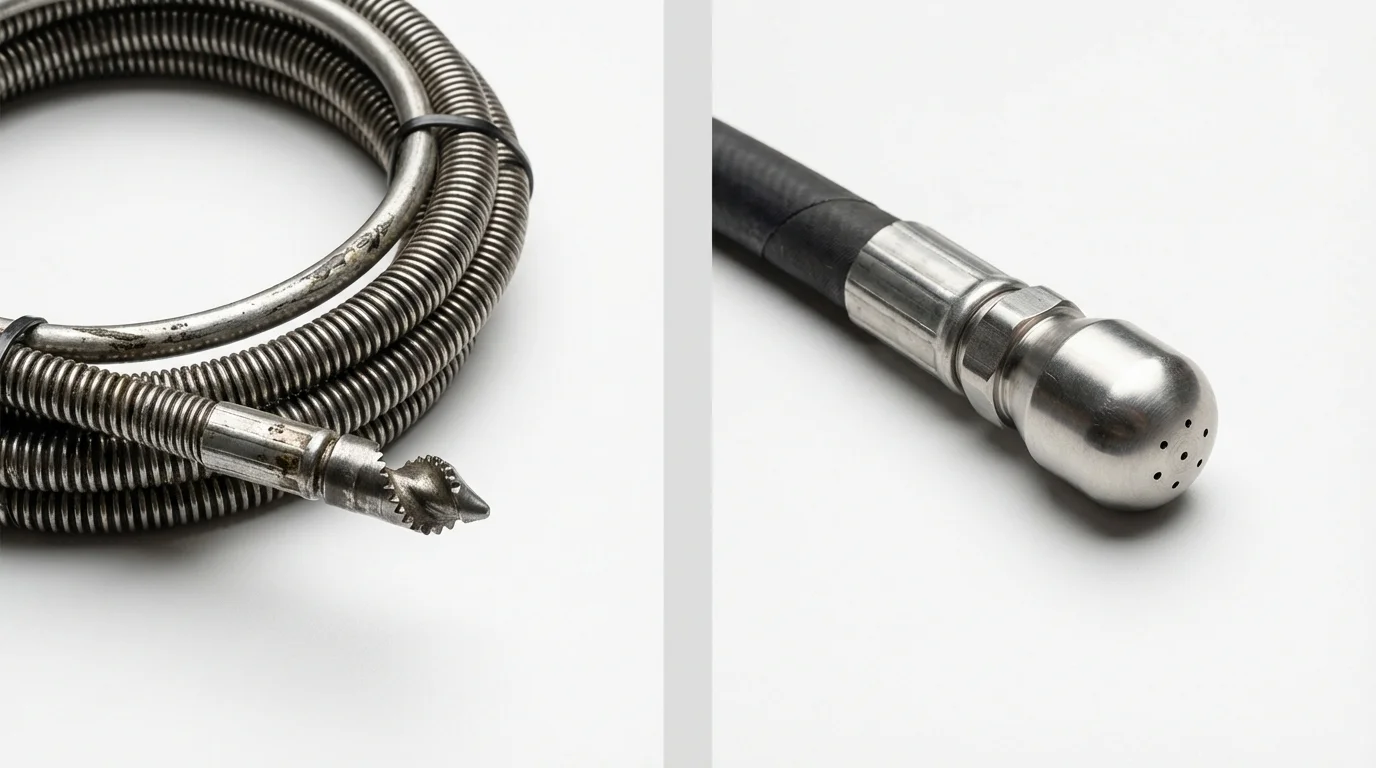 Drain snake cable and hydro jetting nozzle used for drain cleaning in South Pittsburg, TN