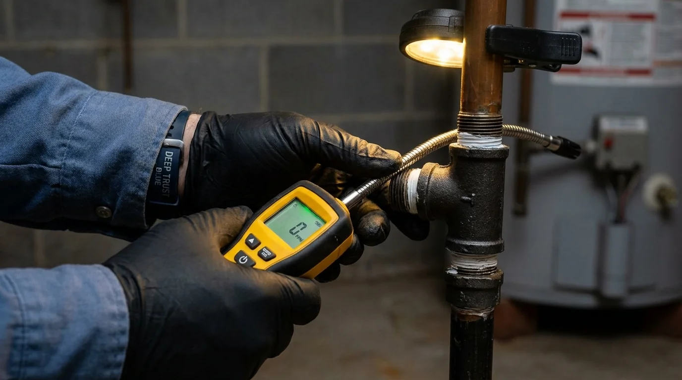 Gas leak detection with electronic sniffer by Johns Plumbing LLC in South Pittsburg