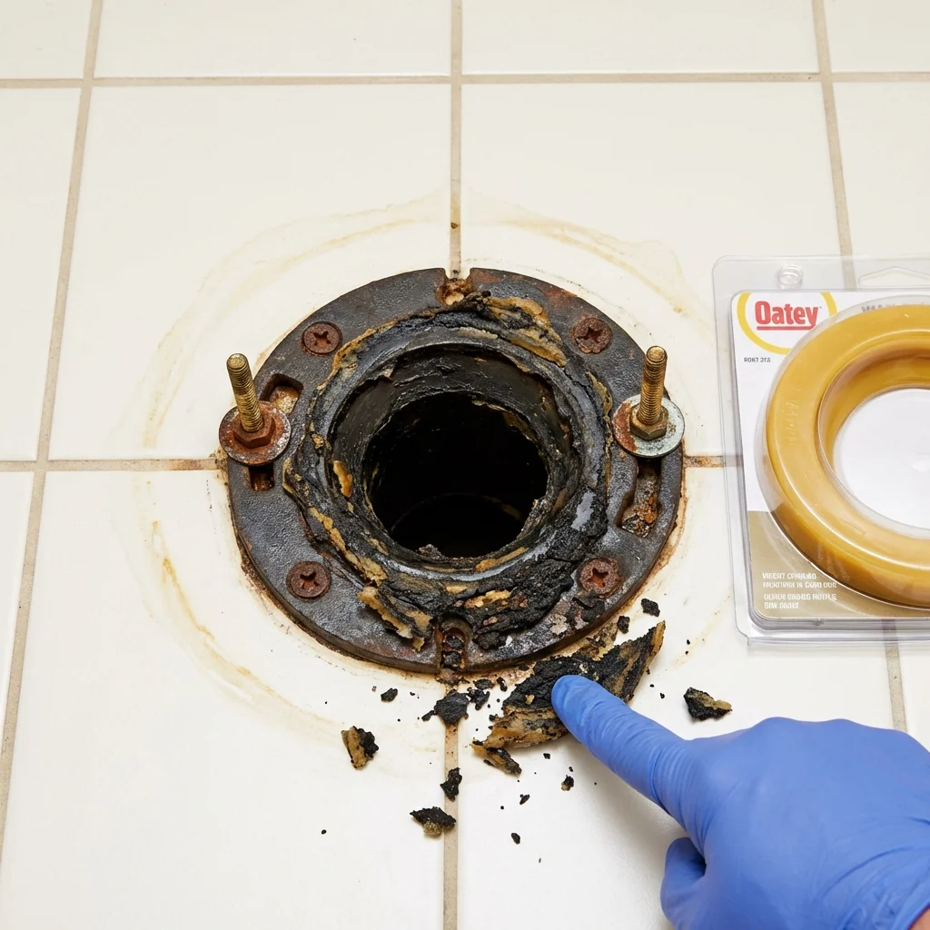 Failed wax ring showing water seepage at the base of a toilet in a South Pittsburg, TN home