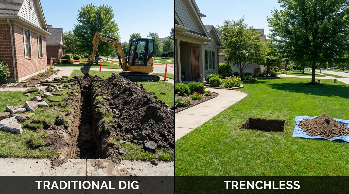 Trenchless sewer repair with minimal yard damage versus traditional excavation in South Pittsburg, TN